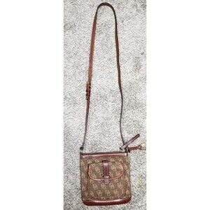 Dooney & Burke Signature Crossbody Purse Brown Logo Monogram Leather Trim